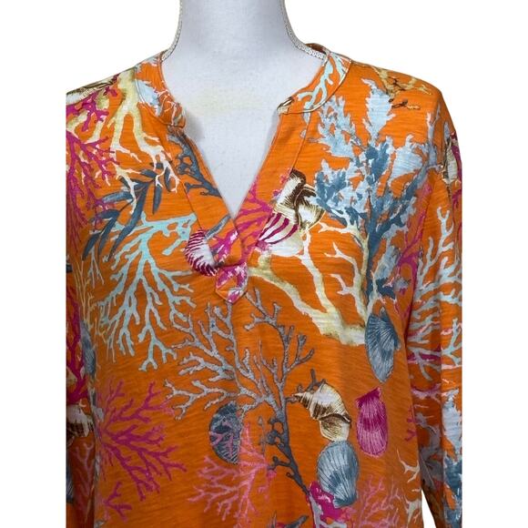 Chico's orange trapeze tunic, vacation, resort, tropical, colorful, nautical - Picture 4 of 7